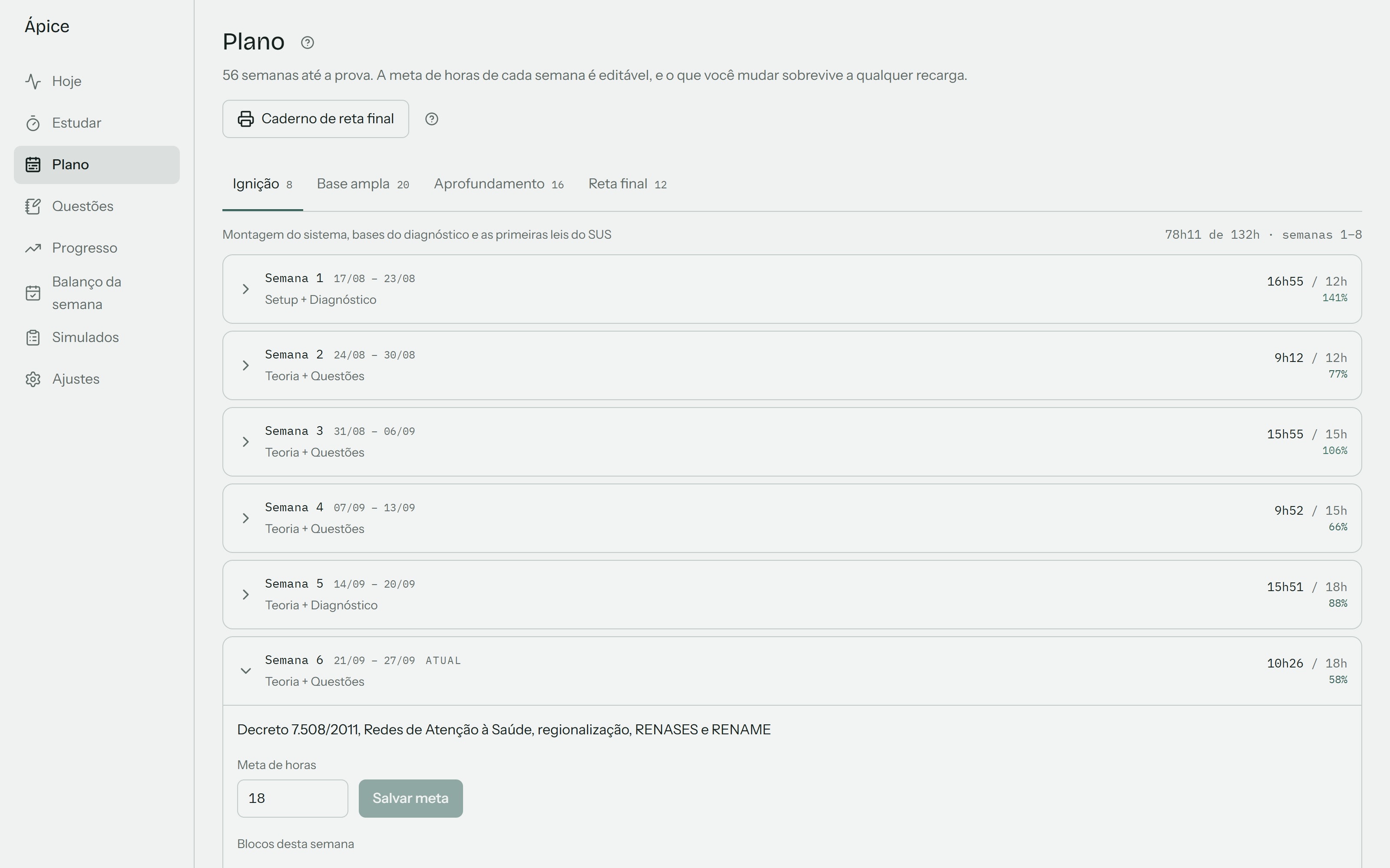 Ápice — 56-week plan (demo data)