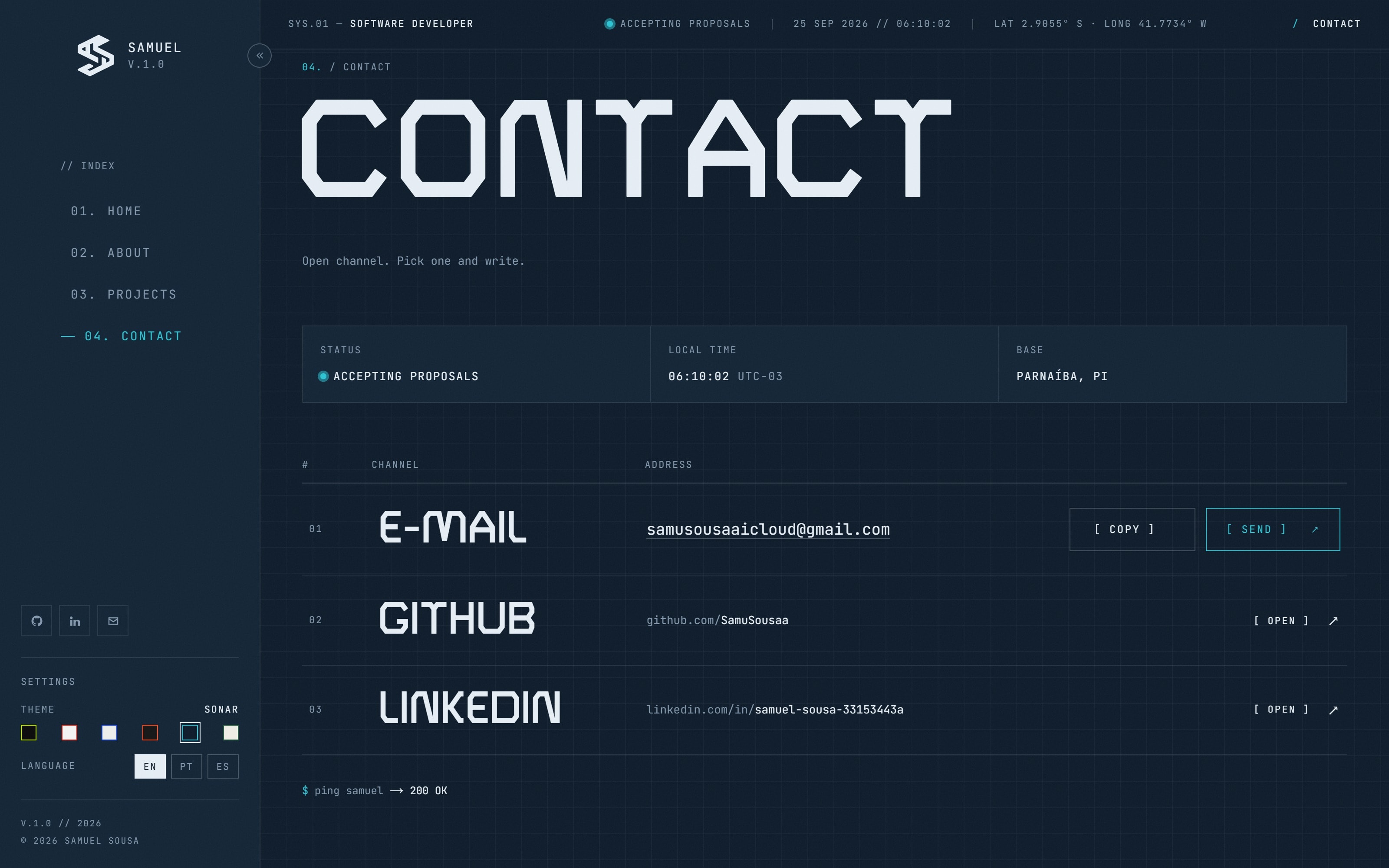 Contact page with the e-mail revealed, SONAR theme