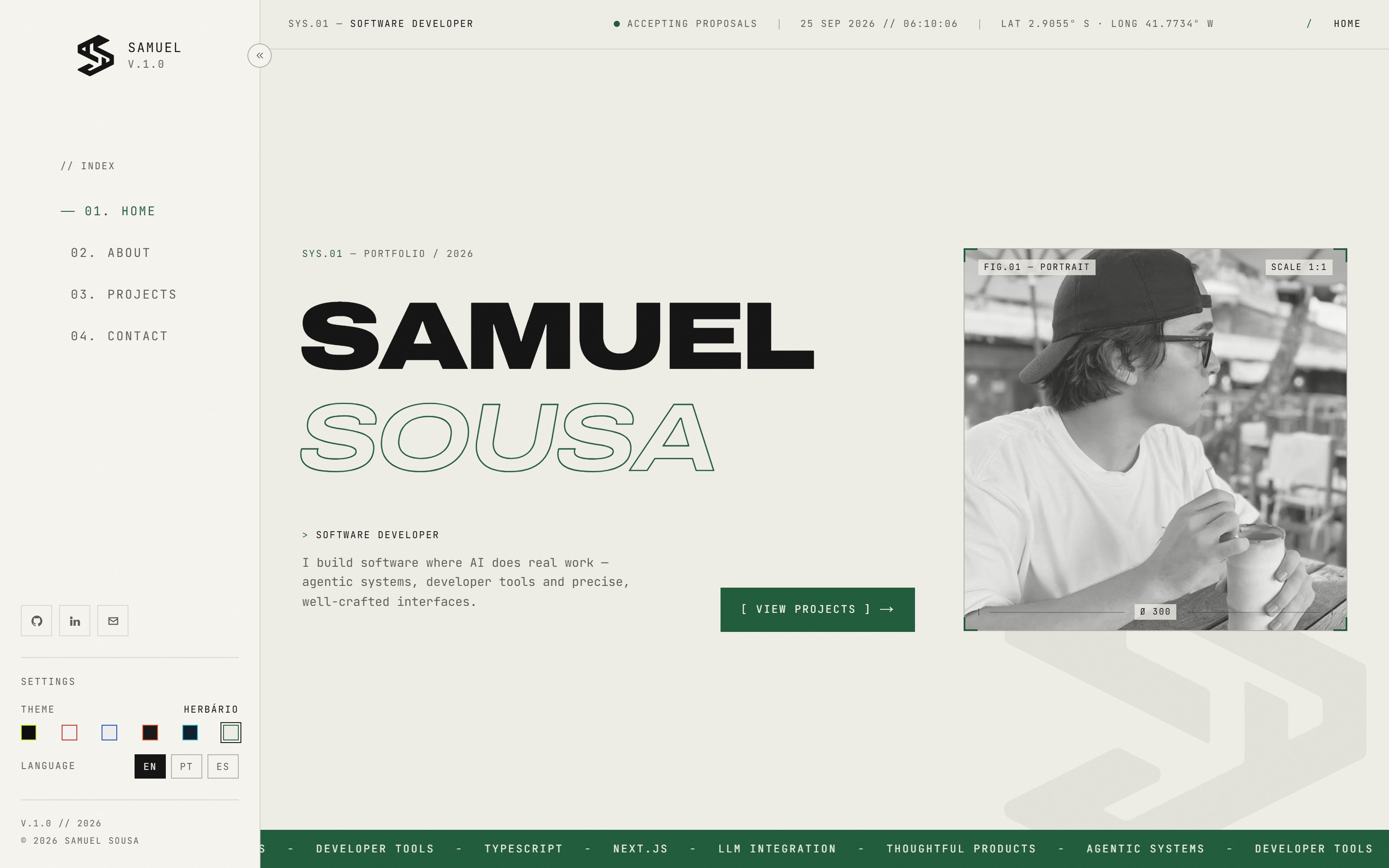 Home page in the HERBÁRIO theme