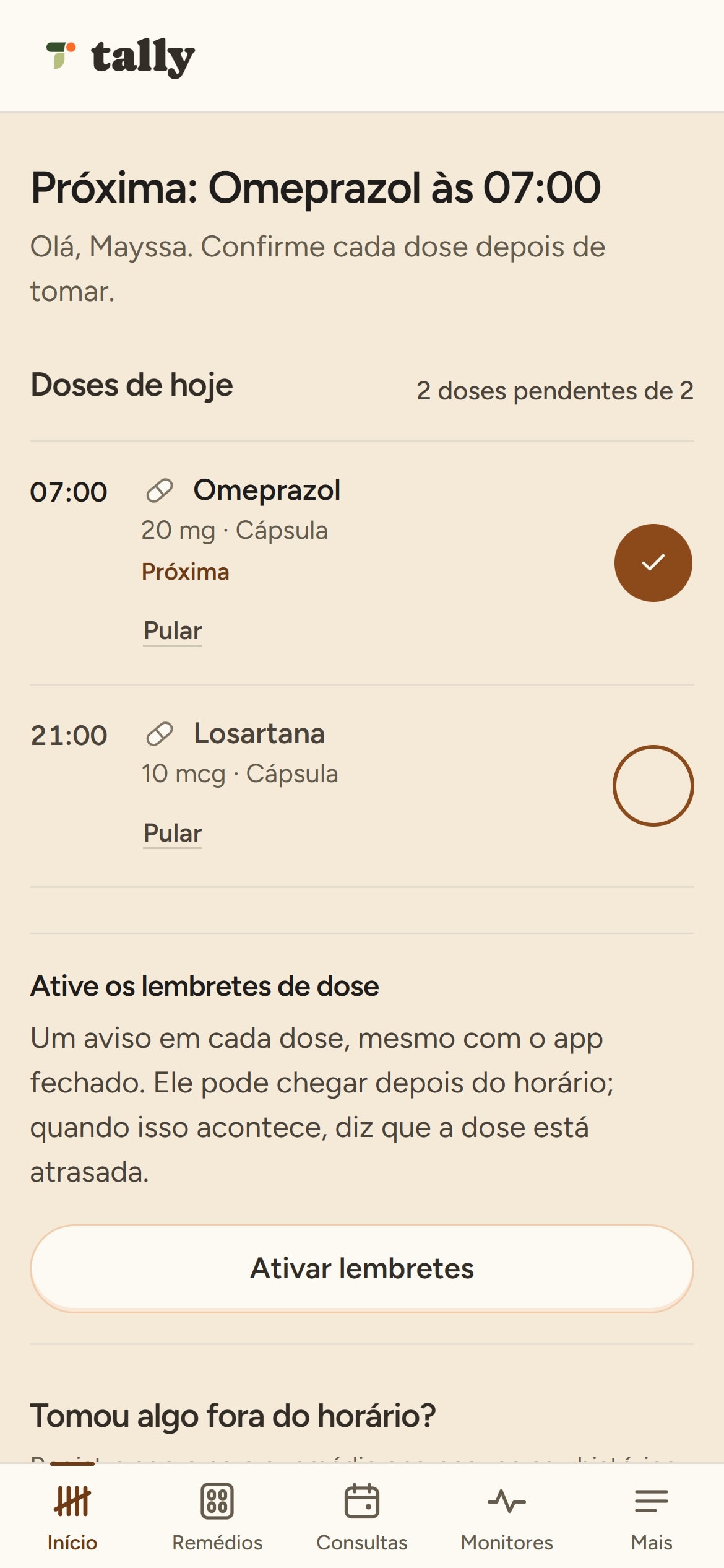 Wellnessy — Today's doses (demo data)